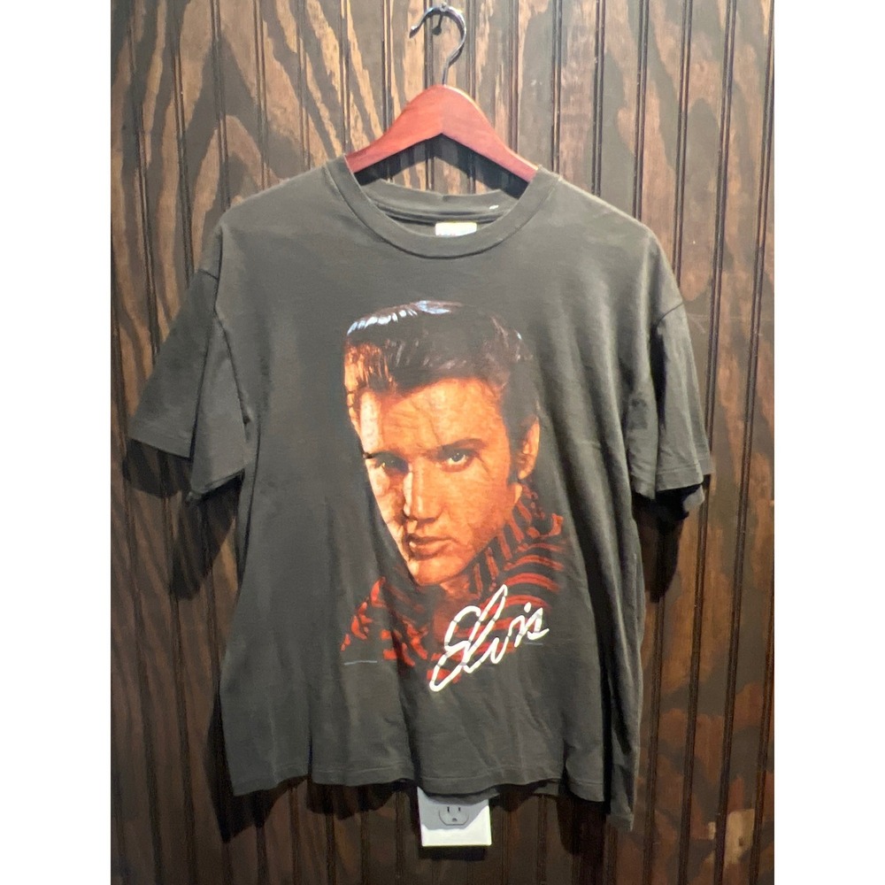 Vintage Elvis Presley Graphic T-Shirt Faded Black Rock and Roll Signature Tee